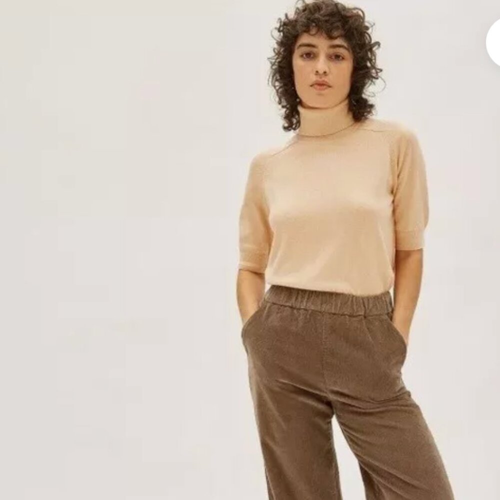 Everlane Wool Cotton Short Sleeve Turtleneck Sweater L Pale Peach